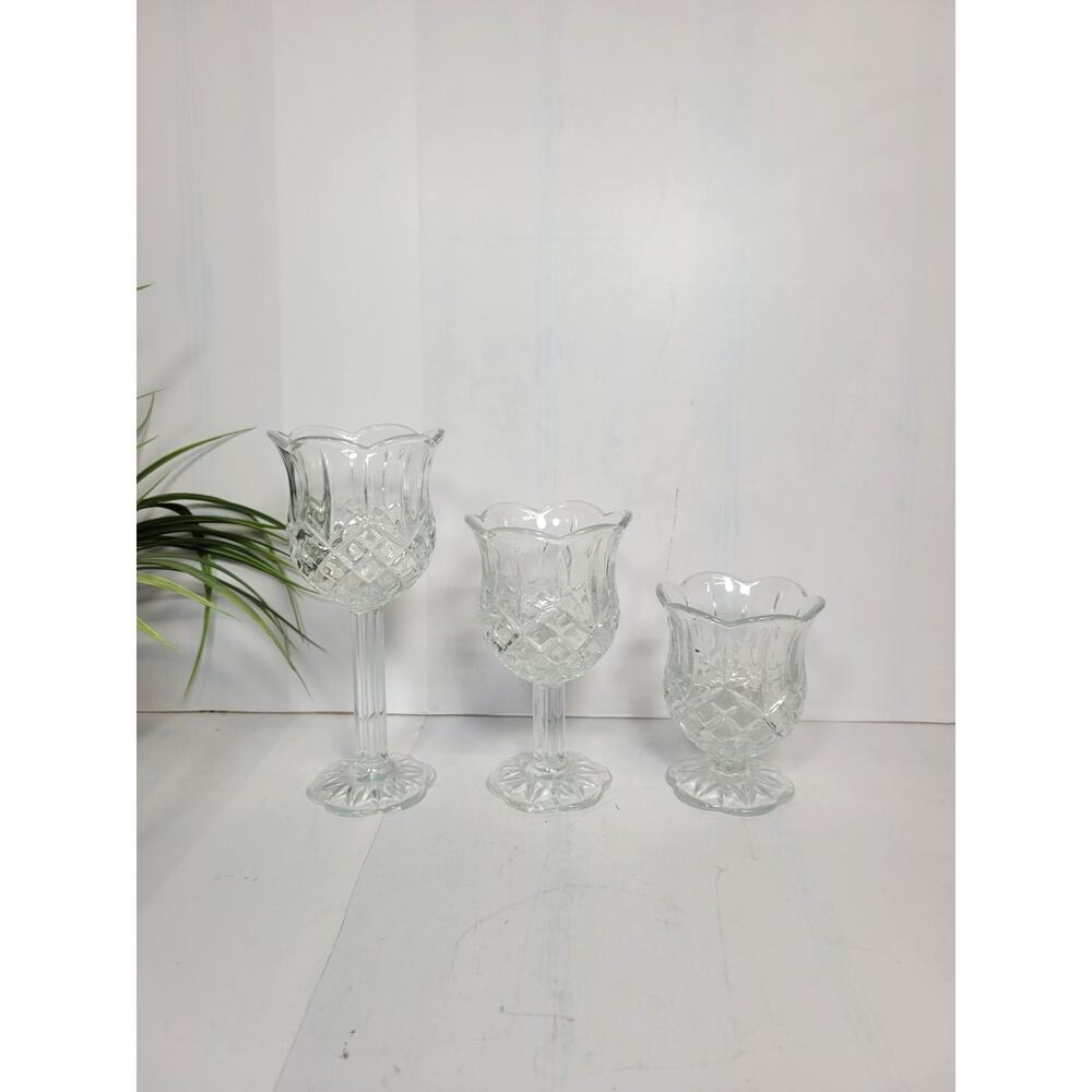 Vintage Homco Glass Tulip Candle Holders Set, Home Interiors Tiered Votive Cups